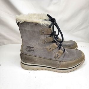 Sorel Boots Cozy Joan Snow Winter Grey Suede Faux Fur NL2745-052 Womens Size 7